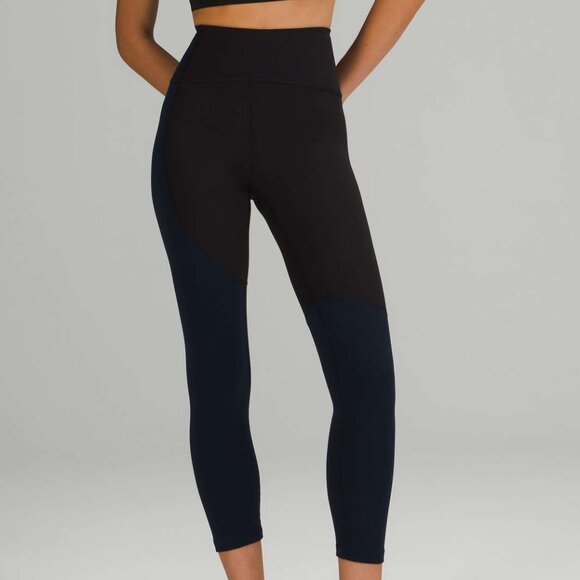 Lululemon Nulu Colour Block High-Rise Crop 23" Black / True Navy Renewed Size 14 - Picture 1 of 6